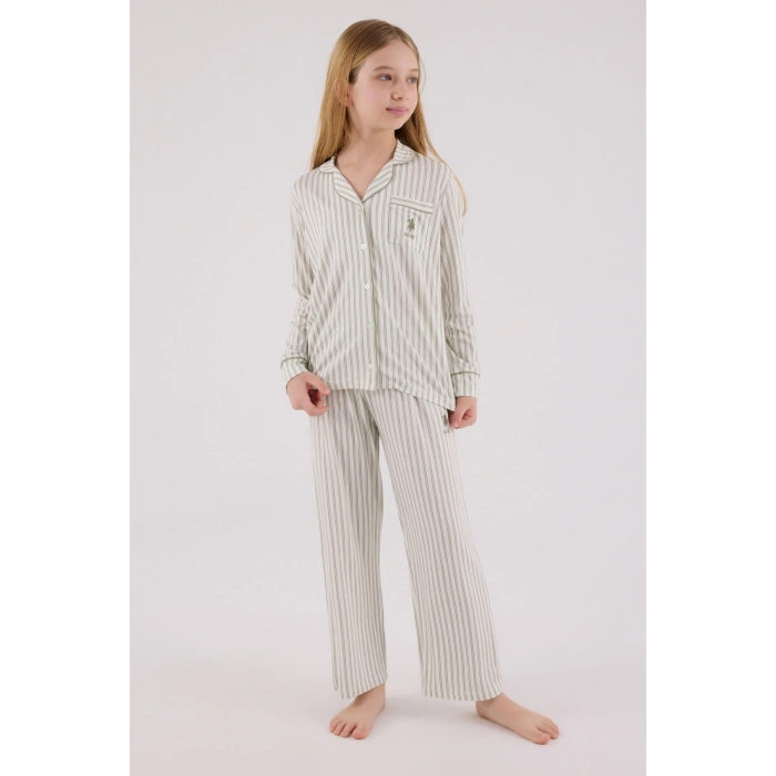 KIZ GARSON GÖMLEK PİJAMA TAKIMI - ÇAY YEŞİLİ