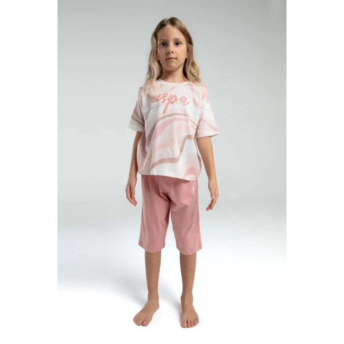 KIZ GARSON KAPRİ TAKIM - BEYAZ/SOMON