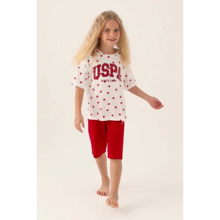 KIZ GARSON KAPRİ TAKIM - KREM KIRMIZI