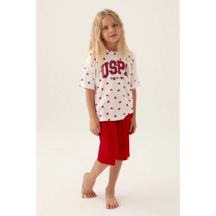 KIZ GARSON KAPRİ TAKIM - KREM KIRMIZI