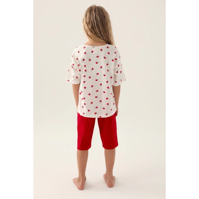 KIZ GARSON KAPRİ TAKIM - KREM KIRMIZI