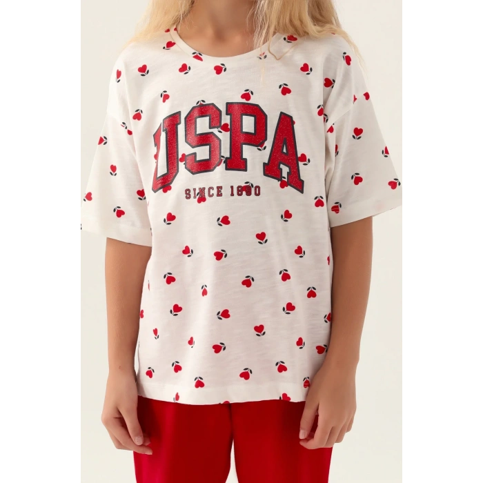 KIZ GARSON KAPRİ TAKIM - KREM KIRMIZI