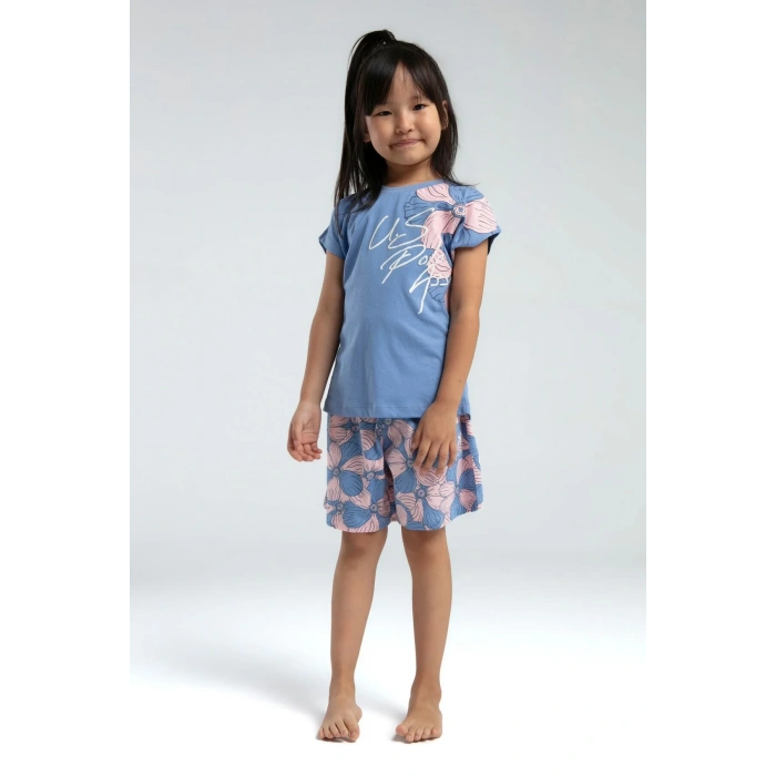 KIZ GARSON ŞORT TAKIM - AÇIK İNDİGO