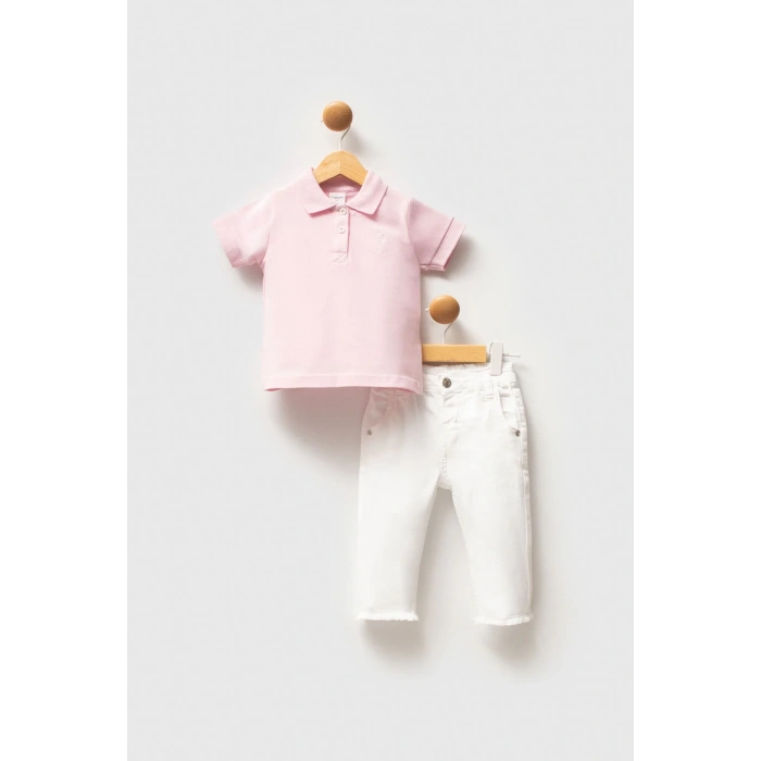 U.S.POLO KIZ BEBEK 2Lİ TSHIRT TAKIM - TOZ PEMBE