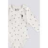 KIZ BEBEK 2 Lİ UZUN KOLLU BODY SET - KREM/DESENLİ
