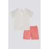KIZ BEBEK 2 LI KISA KOL T-SHIRT TAKIM - KREM