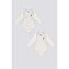 KIZ BEBEK 2 Lİ UZUN KOLLU BODY SET - KREM/DESENLİ