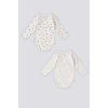 KIZ BEBEK 2 Lİ UZUN KOLLU BODY SET - KREM/DESENLİ