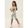 KIZ ÇOCUK BERMUDA TAYT TAKIM - KREM