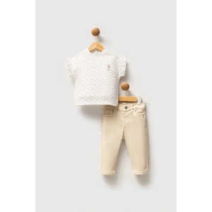 U.S.POLO KIZ BEBEK 2Lİ KISA KOL TSHIRT TAKIM - EKRU