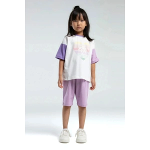 KIZ ÇOCUK BERMUDA TAKIM - BEYAZ/K.LİLA