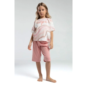 KIZ GARSON KAPRİ TAKIM - BEYAZ/SOMON