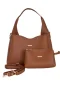 Kadın Suni Deri Omuz ve El Çantası Setli Kahverengi