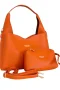 Kadın Suni Deri Omuz ve El Çantası Setli Turuncu