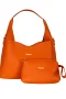 Kadın Suni Deri Omuz ve El Çantası Setli Turuncu