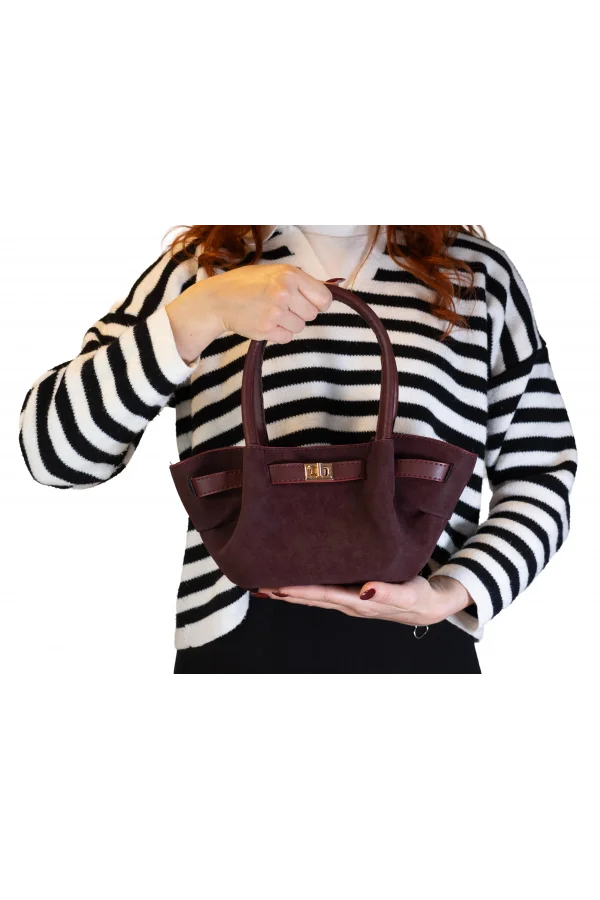 Nubuk El Omuz Kadın Çantası Bordo