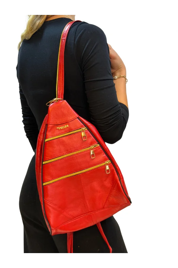 Kadın Hakiki Deri Maymun Model Sırt Çantası Kırmızı