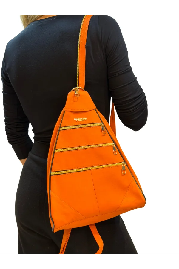 Kadın Hakiki Deri Maymun Model Sırt Çantası Turuncu