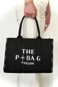 The P+Bag El ve Omuz Büyük Çanta Siyah Çizgili