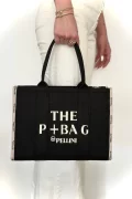 The P+Bag El ve Omuz Büyük Çanta Siyah Krem Çizgili