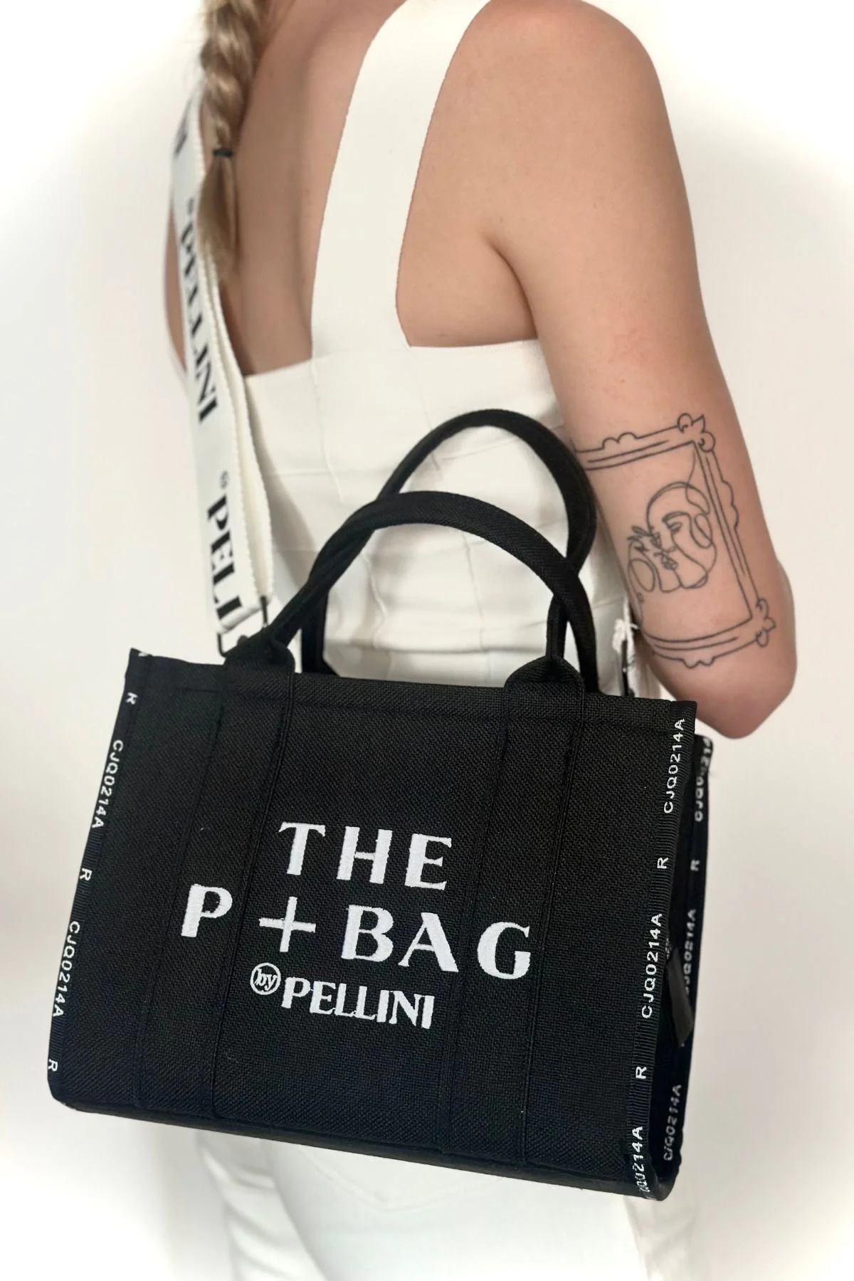 The P Bag El Ve Omuz Küçük Çanta Siyah Çizgili