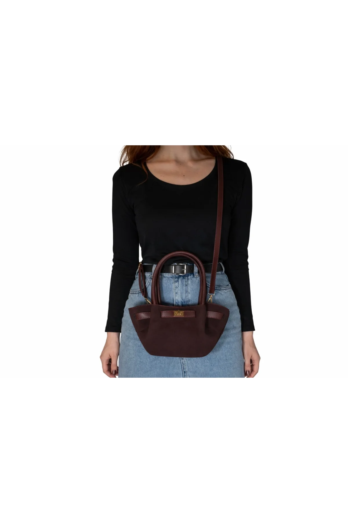 Nubuk El Omuz Kadın Çantası Bordo