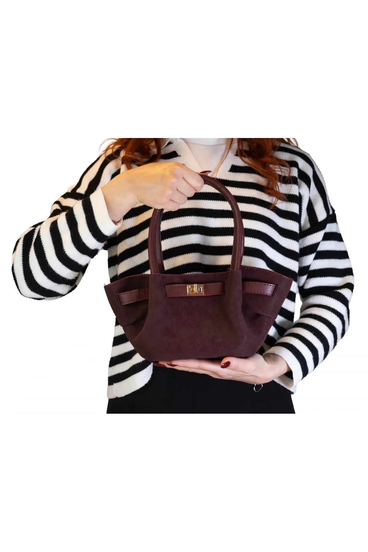 Nubuk El Omuz Kadın Çantası Bordo