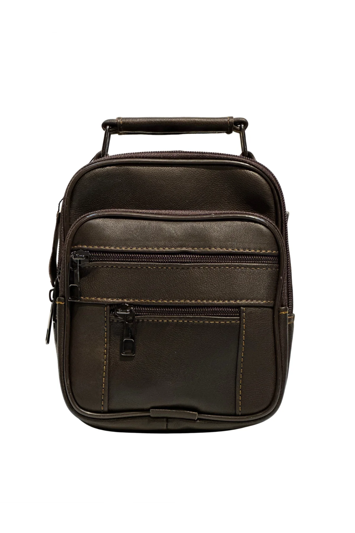 Erkek Hakiki Deri Dikey Kahverengi Küçük Boy El Çantası