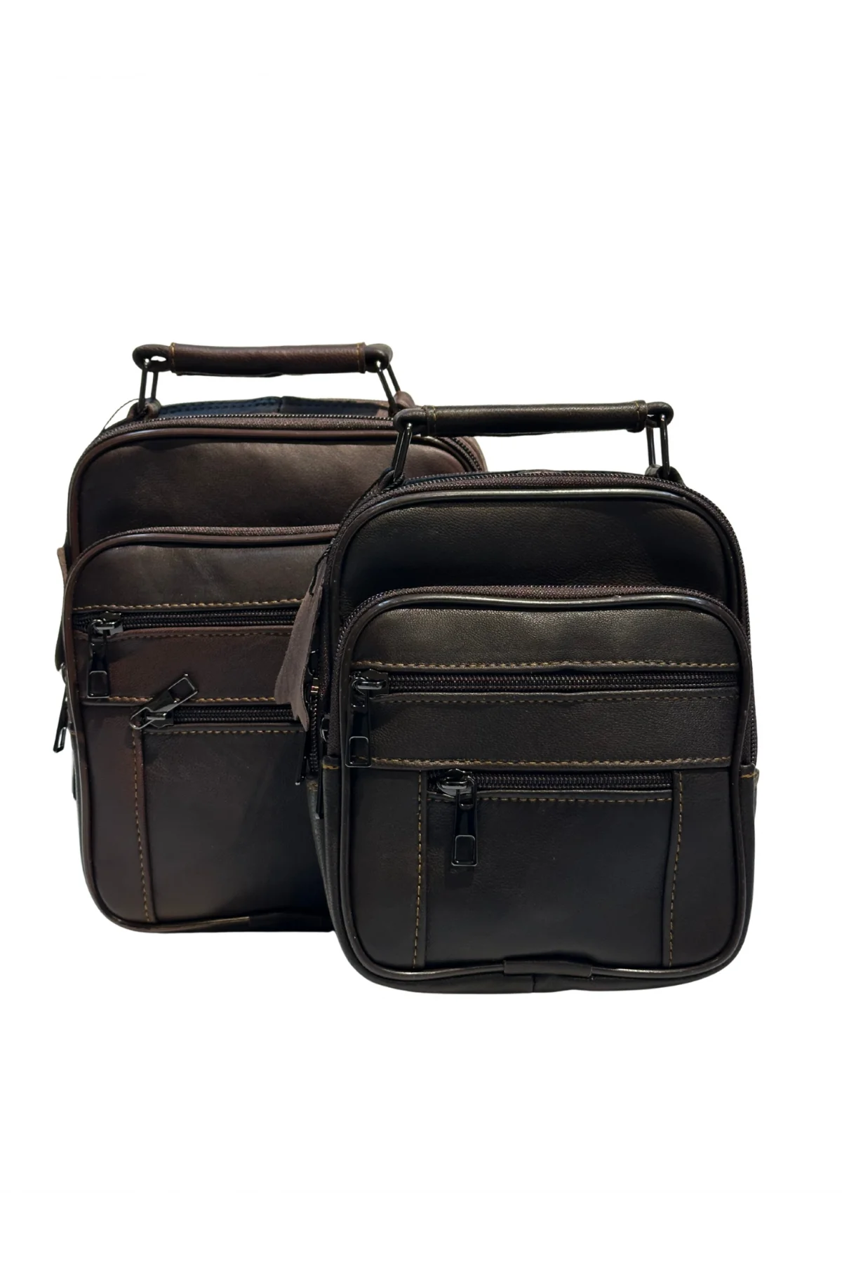 Erkek Hakiki Deri Dikey Kahverengi Orta Boy El Çantası