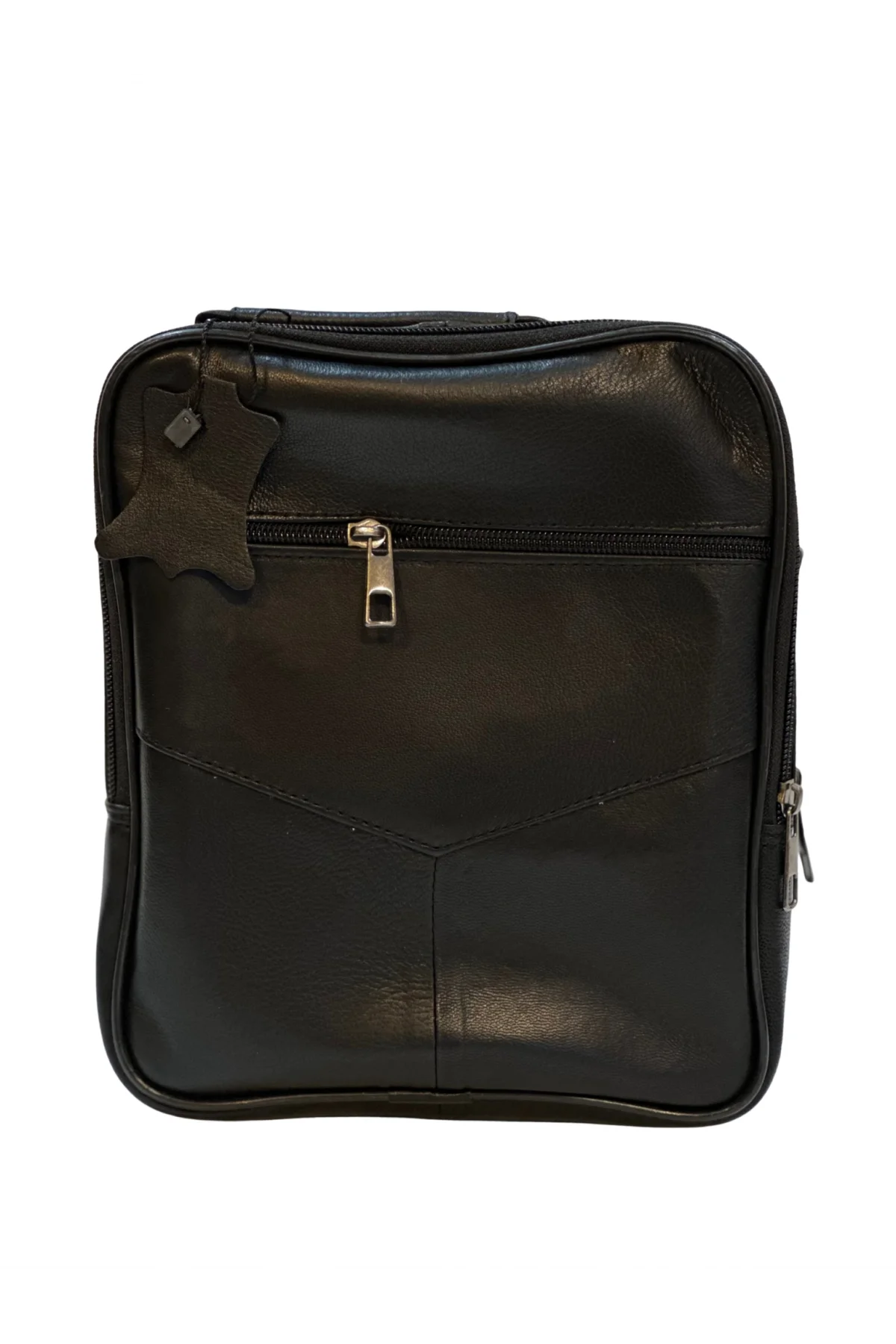 Erkek Hakiki Deri Dikey Siyah Küçük Boy El Çantası