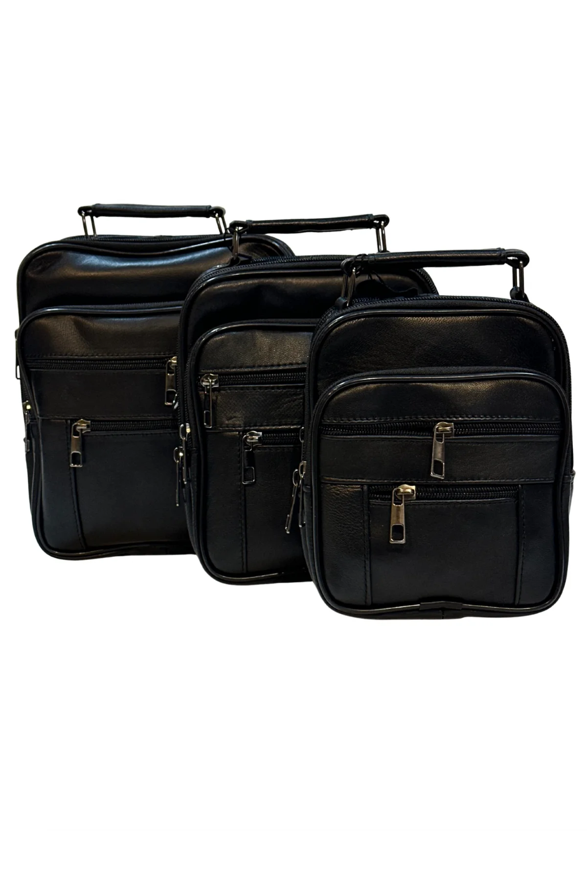 Erkek Hakiki Deri Dikey Siyah Küçük Boy El Çantası