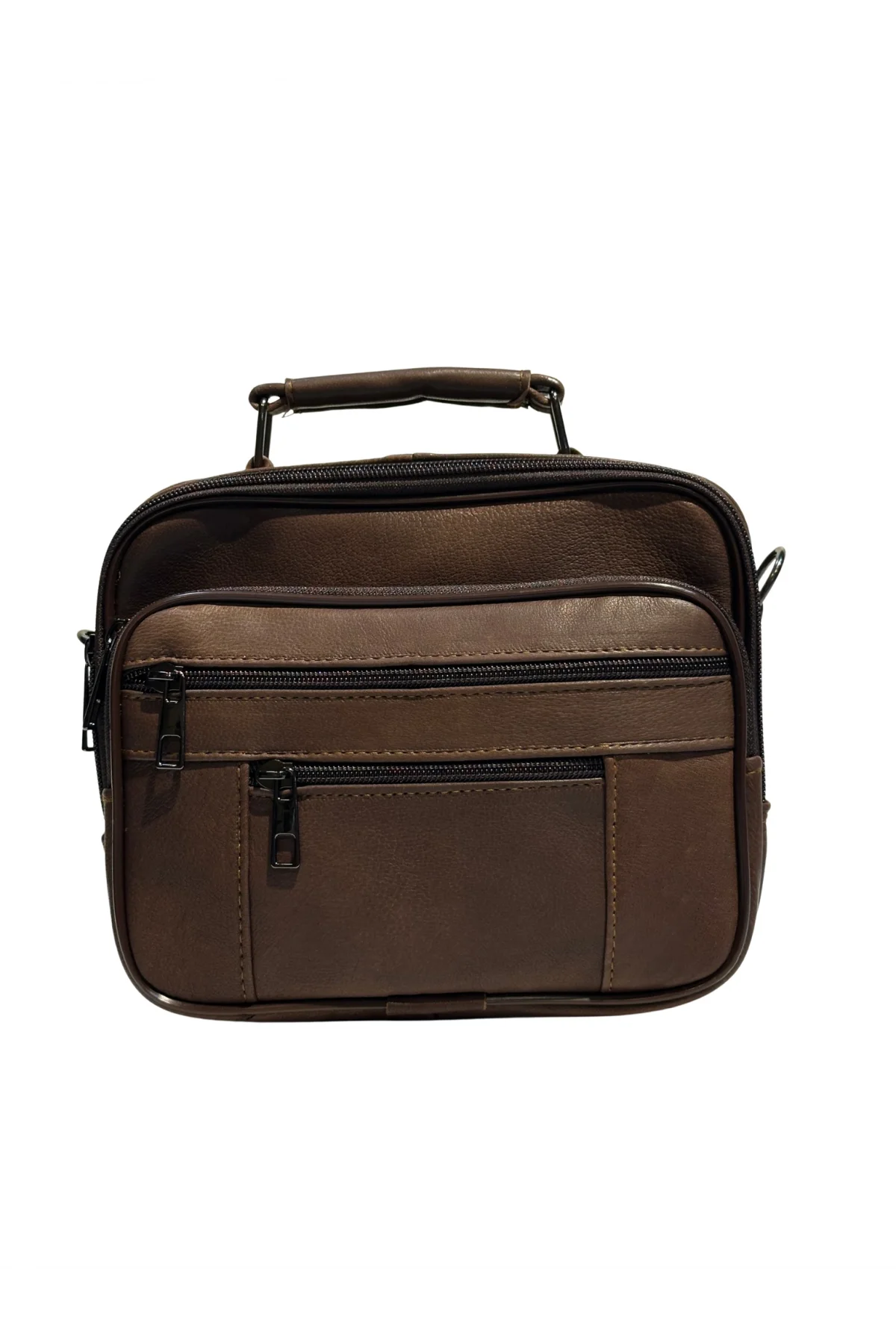 Erkek Hakiki Deri Yatay Kahverengi Küçük Boy El Çantası