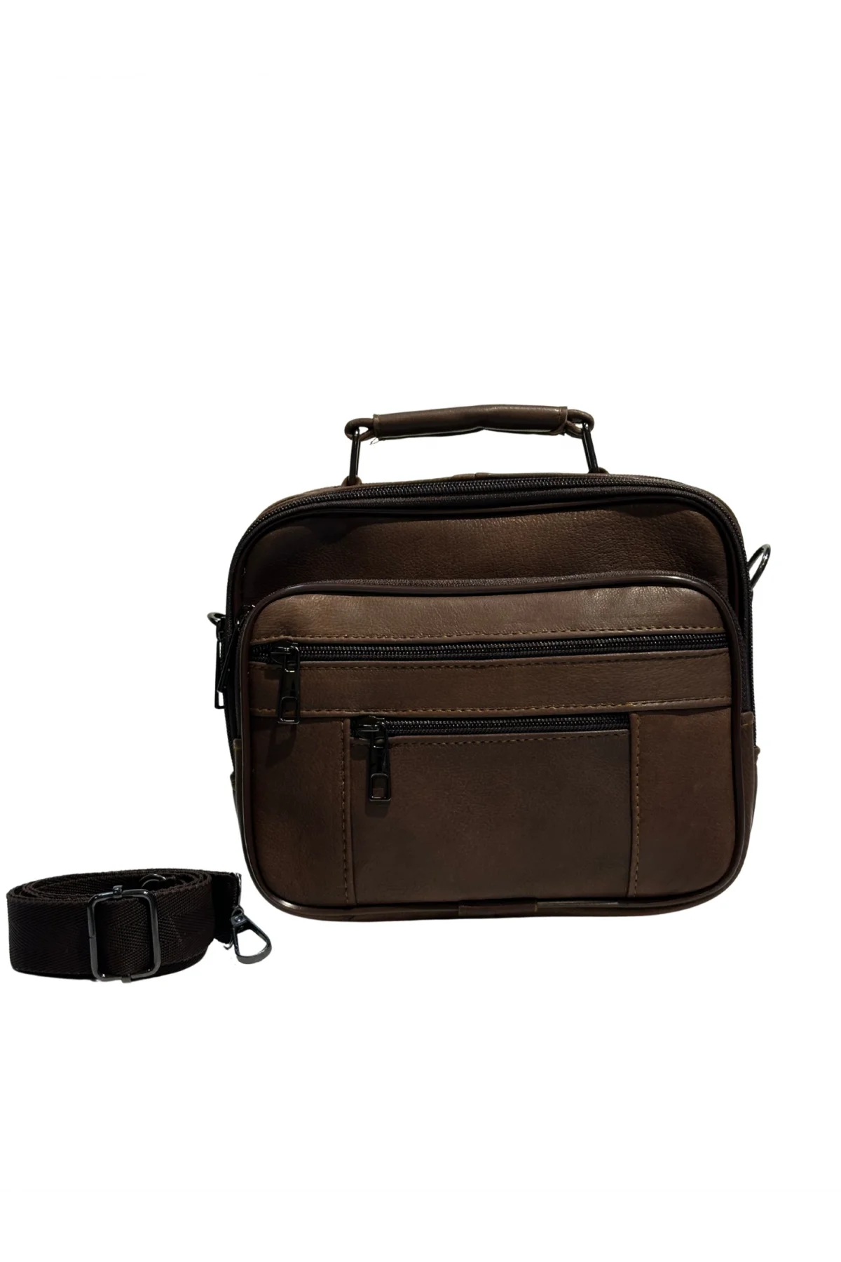 Erkek Hakiki Deri Yatay Kahverengi Küçük Boy El Çantası