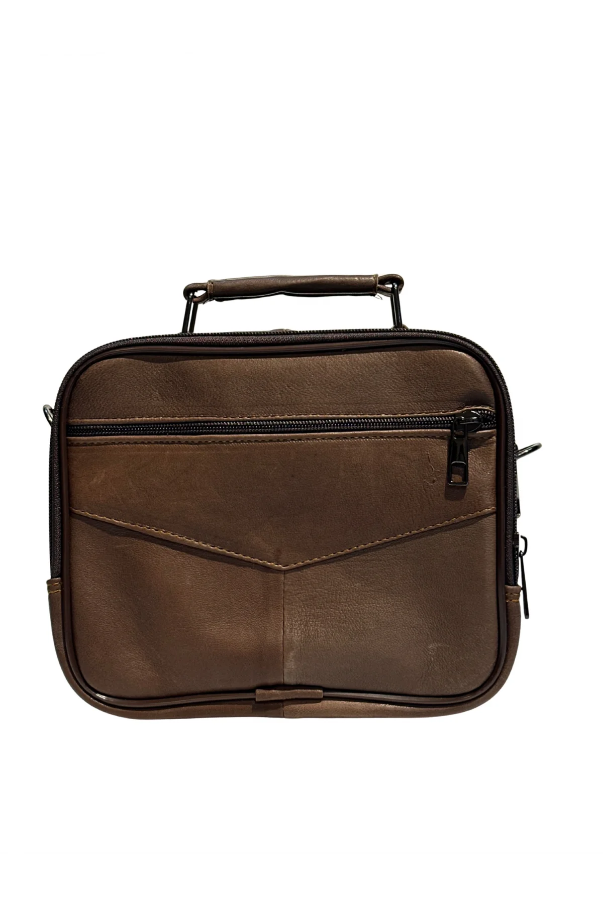 Erkek Hakiki Deri Yatay Kahverengi Küçük Boy El Çantası