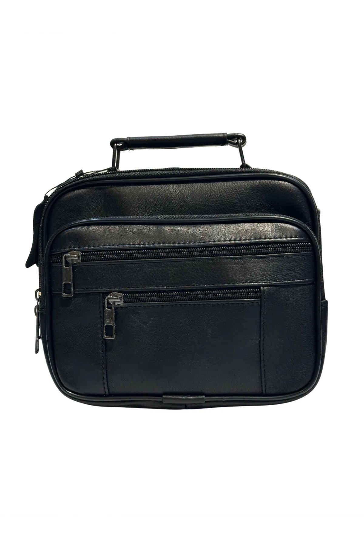 Erkek Hakiki Deri Yatay Siyah Küçük Boy El Çantası