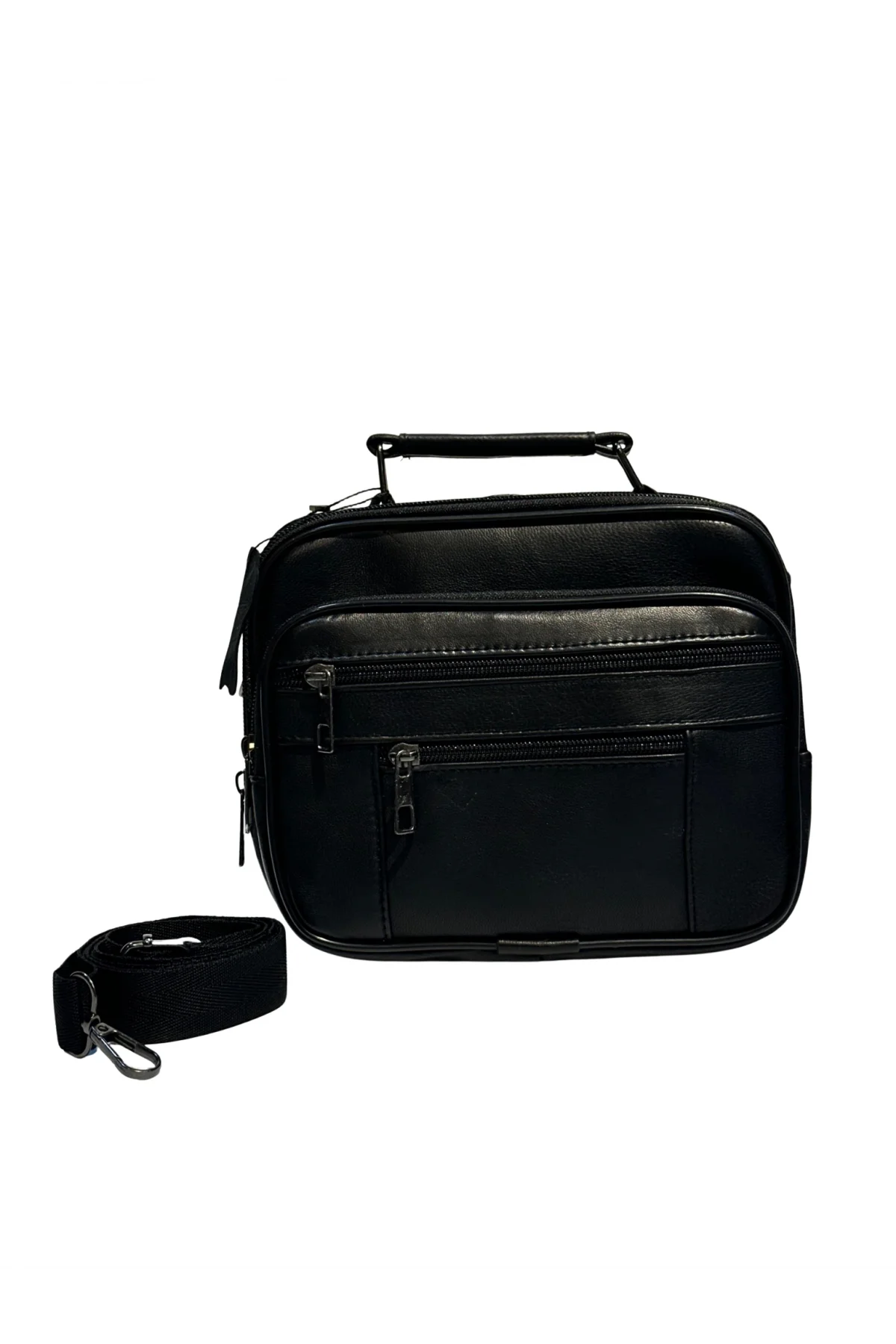 Erkek Hakiki Deri Yatay Siyah Küçük Boy El Çantası