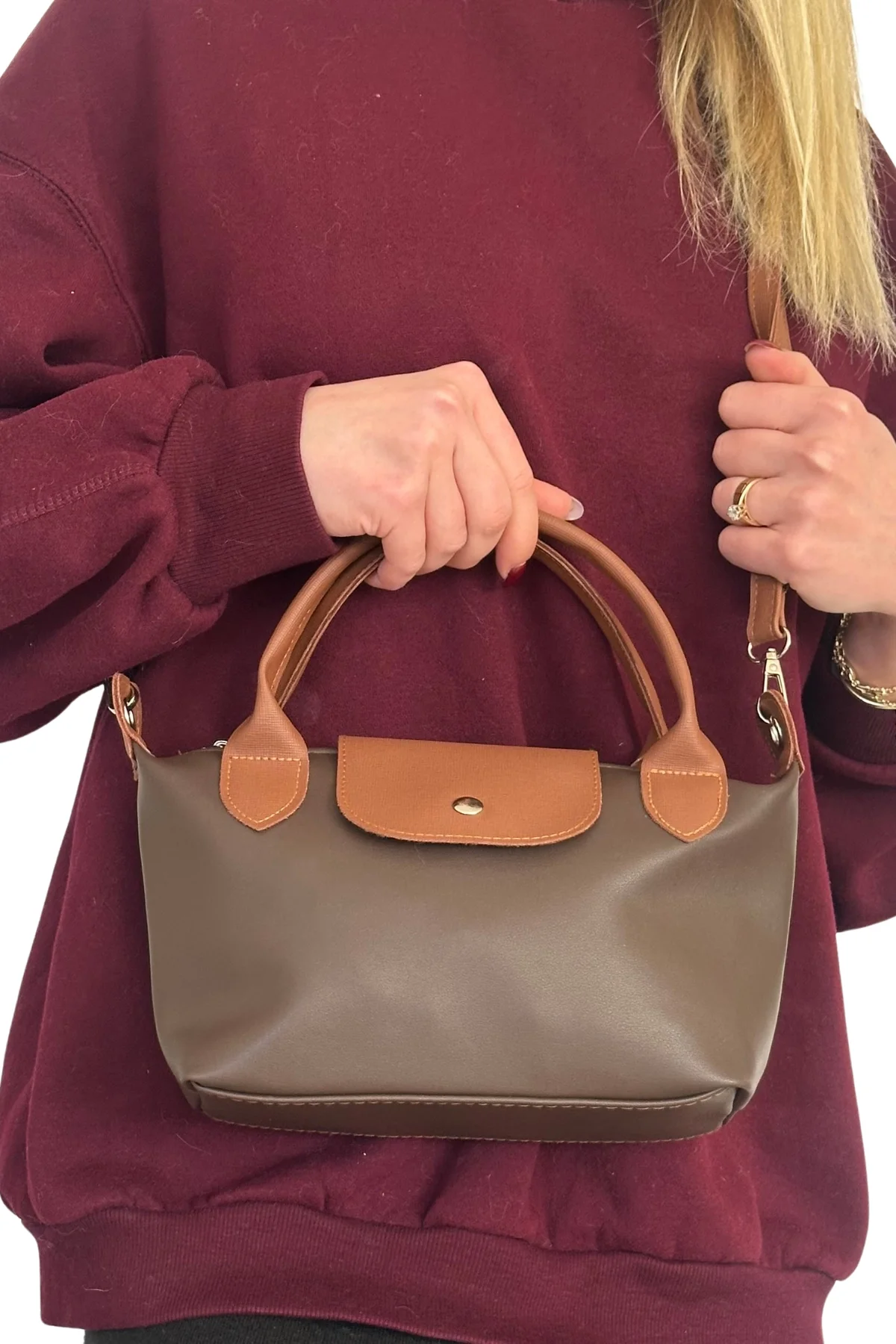 Foon Le Pliage Küçük Omuz Çantası Kahverengi