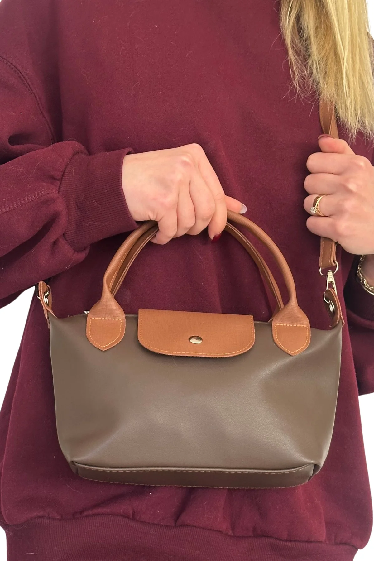 Foon Le Pliage Küçük Omuz Çantası Kahverengi