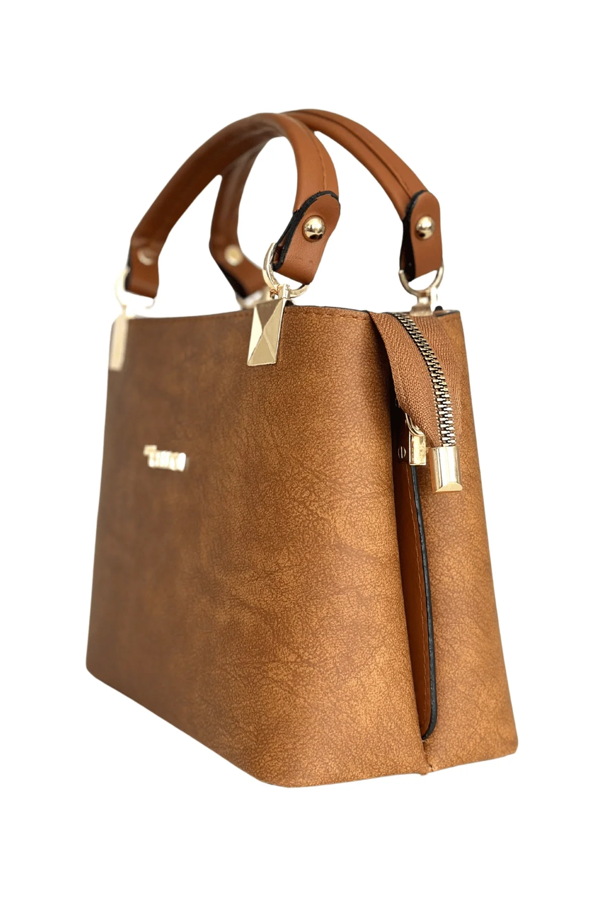 Kadın Suni Deri Mini El ve Omuz Çantası Toprak