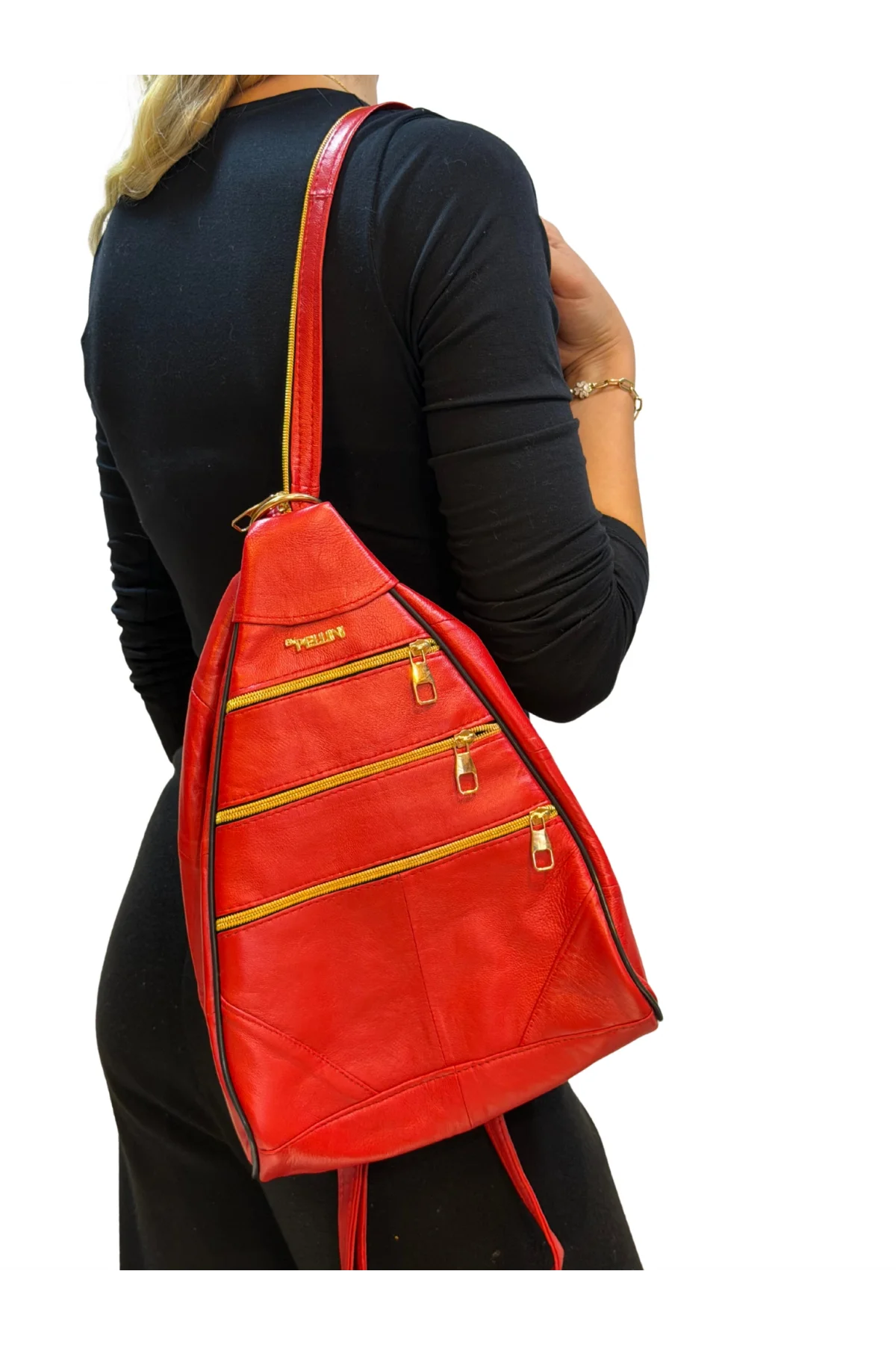 Kadın Hakiki Deri Maymun Model Sırt Çantası Kırmızı