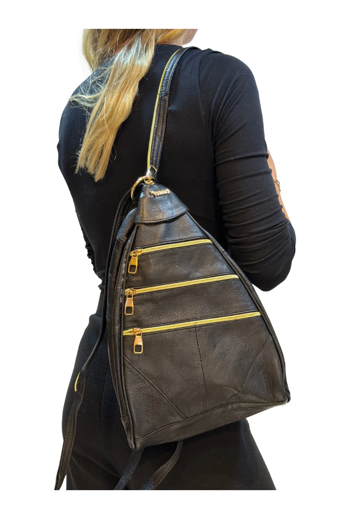 Kadın Hakiki Deri Maymun Model Sırt Çantası Siyah