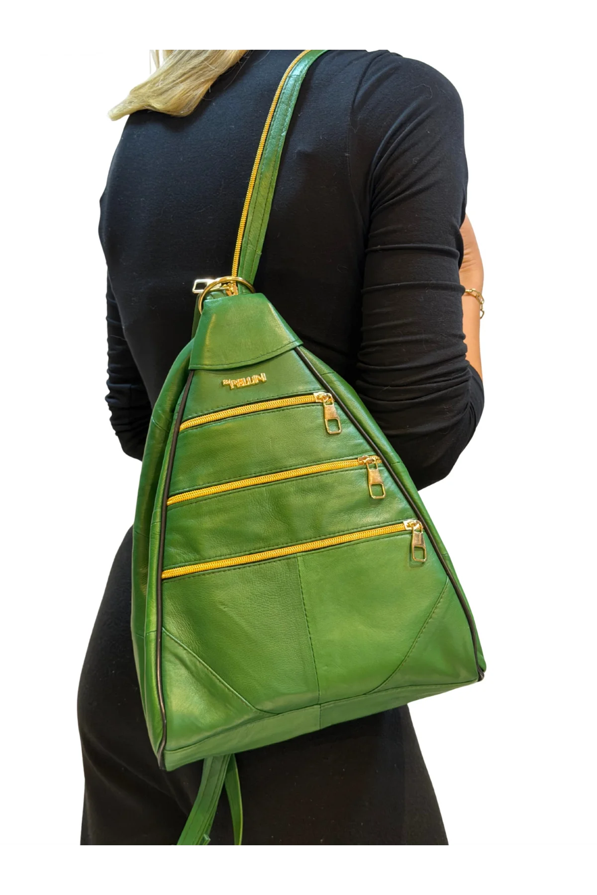 Kadın Hakiki Deri Maymun Model Sırt Çantası Yeşil