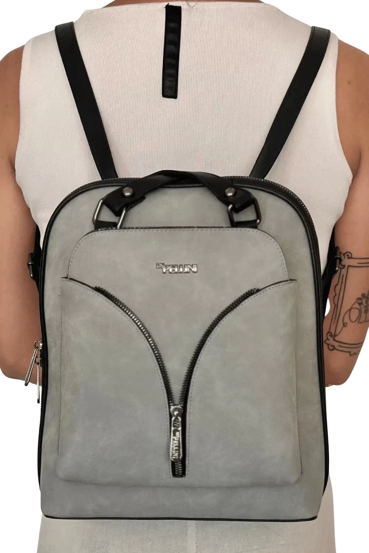 Kadın Suni Deri Sırt Çantası Açık Gri