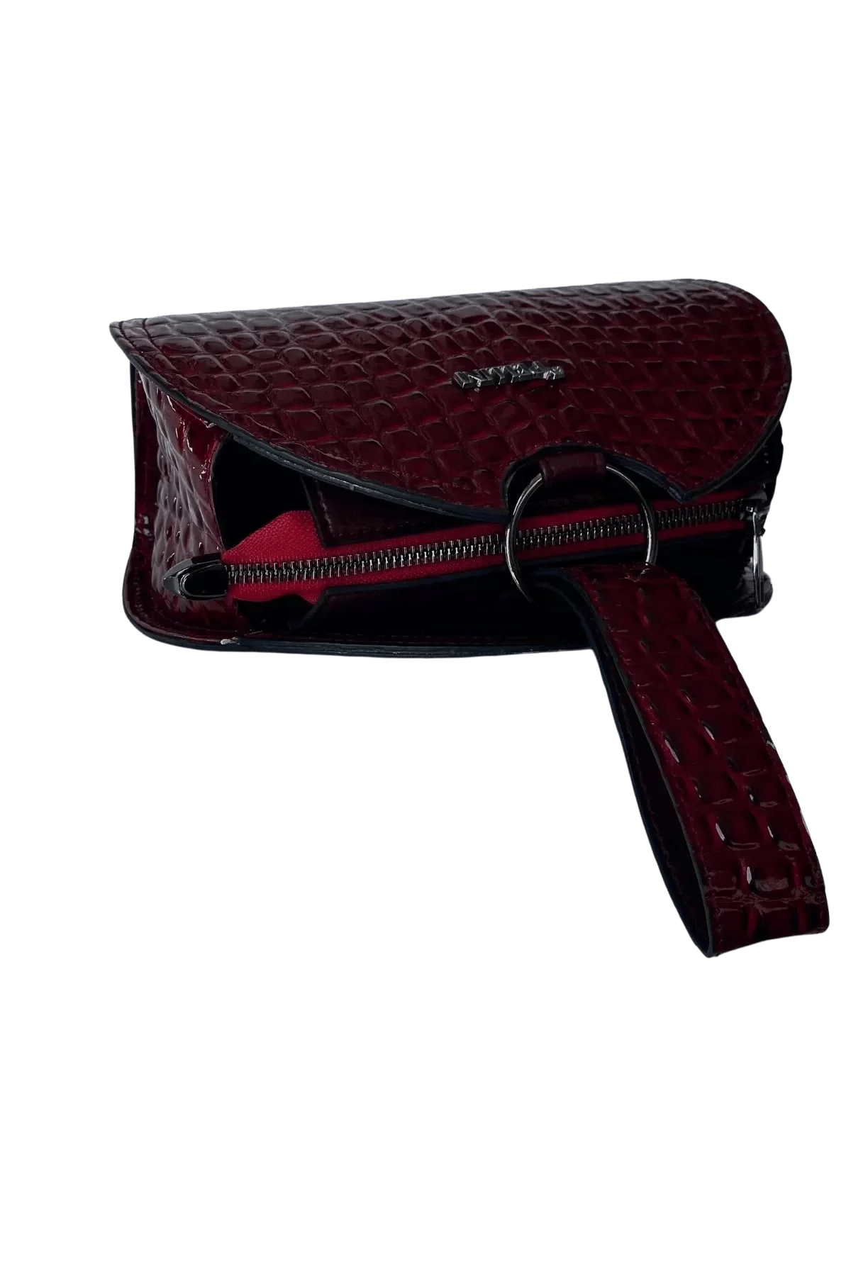 Kadın Suni Deri Bilek Askılı Çanta Kırmızı Kabartma Croco