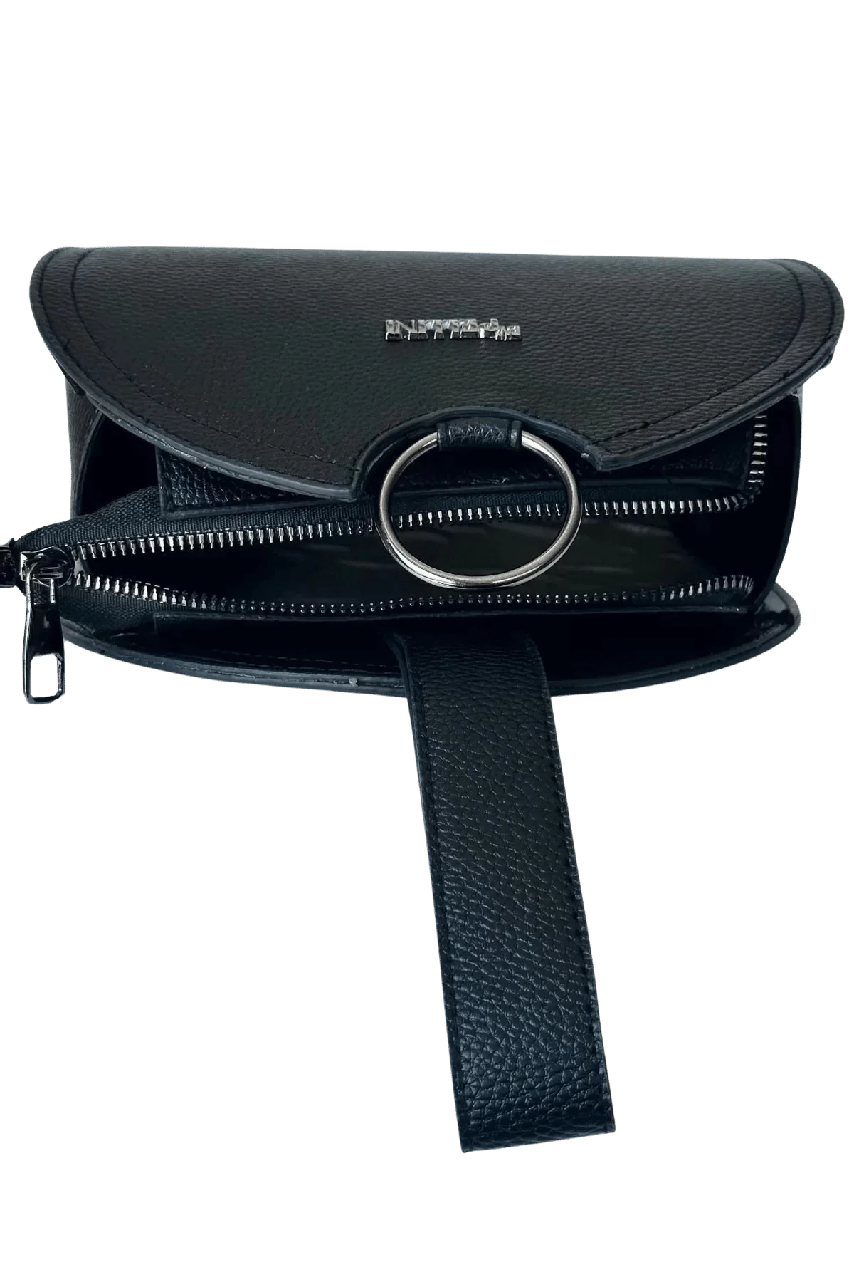 Kadın Suni Deri Bilek Askılı Çanta Siyah Dokulu Deri