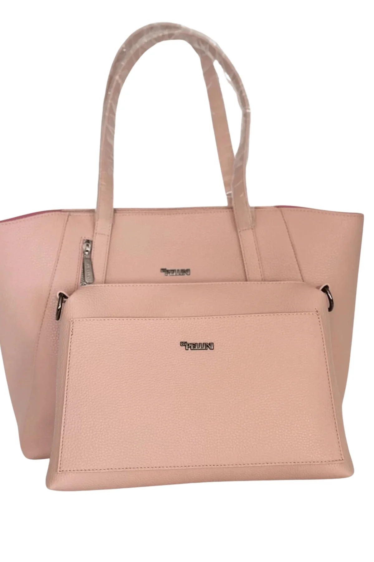 Kadın Suni Deri Büyük Omuz Çantası Setli Toz Pembe