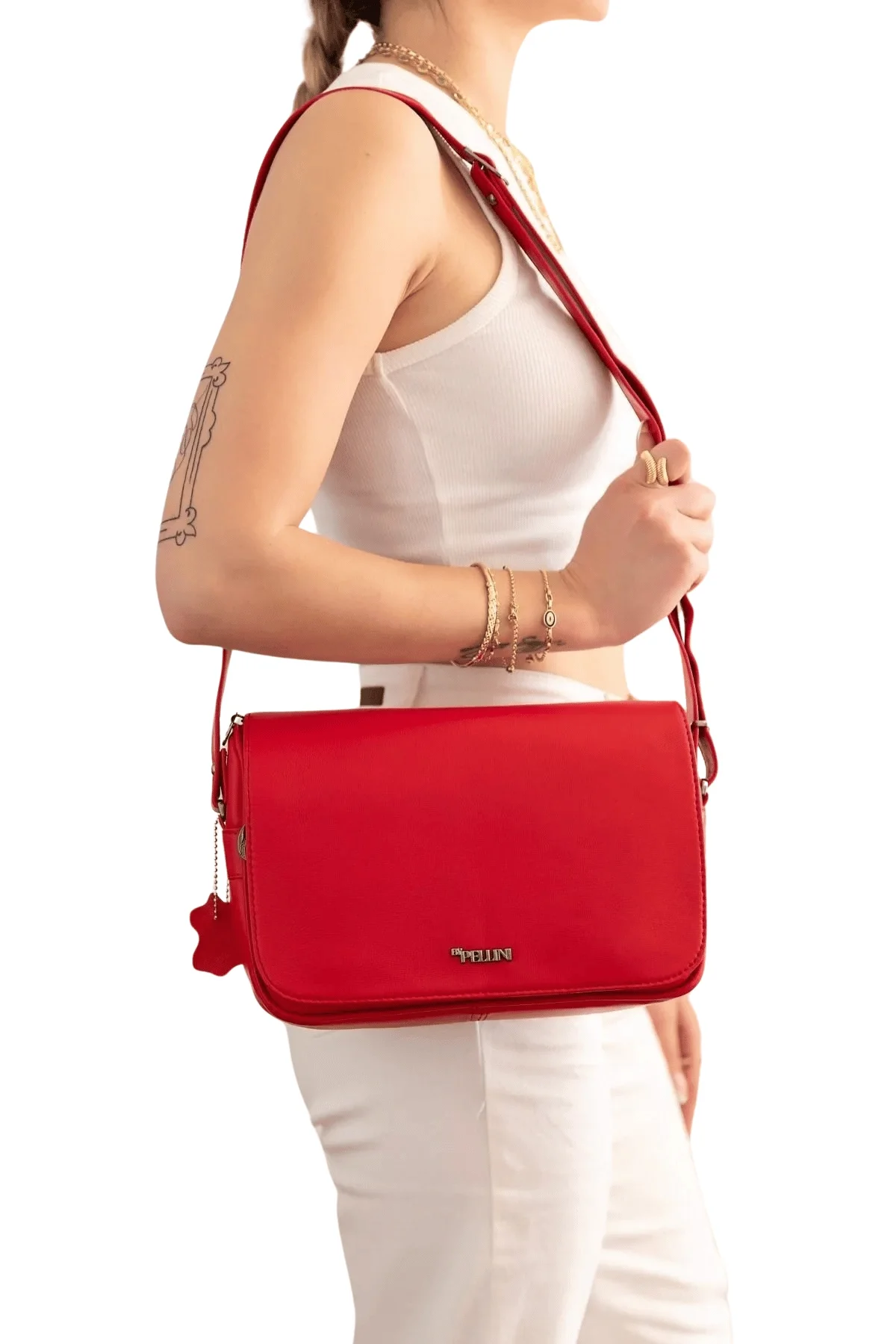 Kadın Gerçek Deri Omuz Çantası Kırmızı