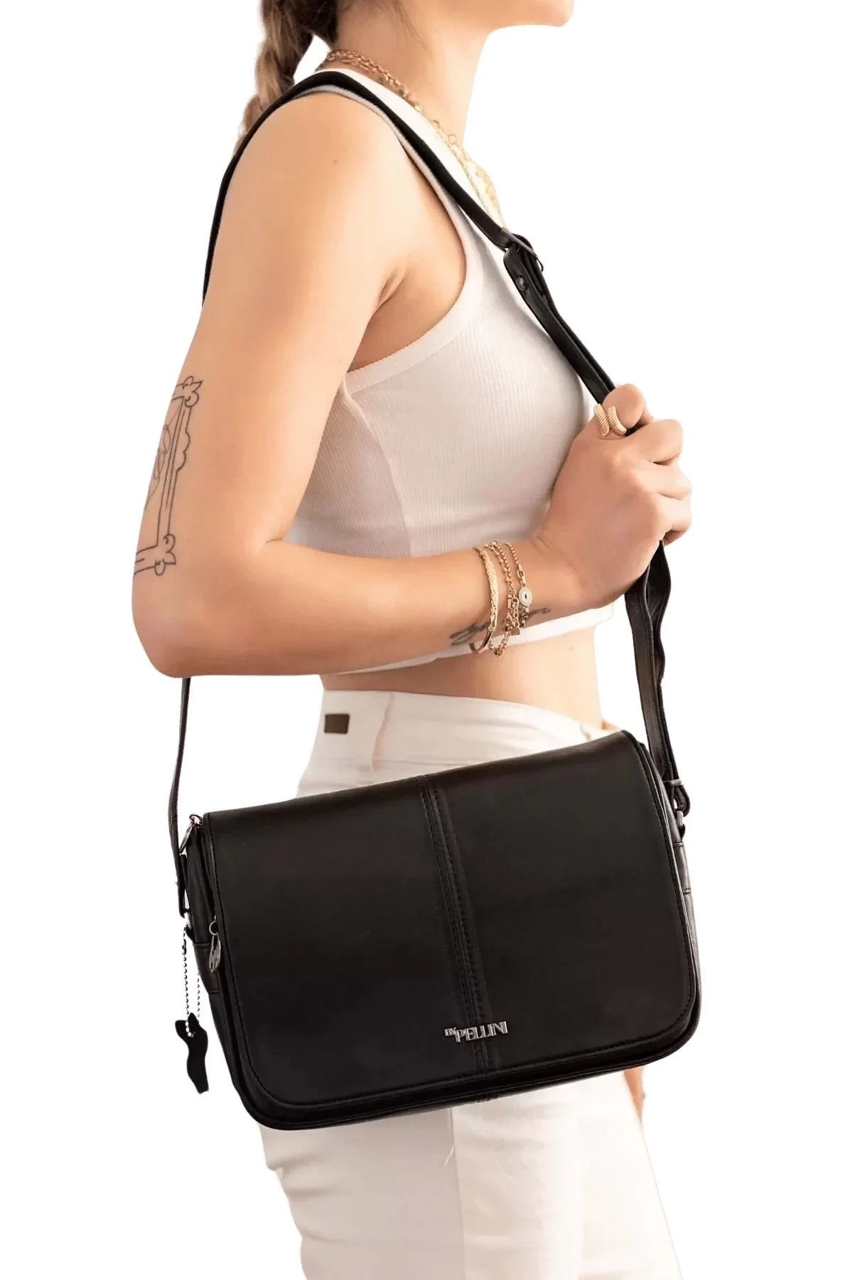 Kadın Gerçek Deri Omuz Çantası Siyah