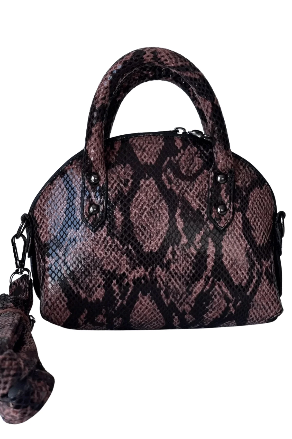 Kadın Suni Deri Omuz ve El Çantası Pembe Yılan Derisi