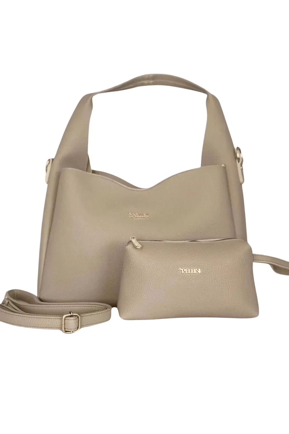 Kadın Suni Deri Omuz ve El Çantası Setli Bej